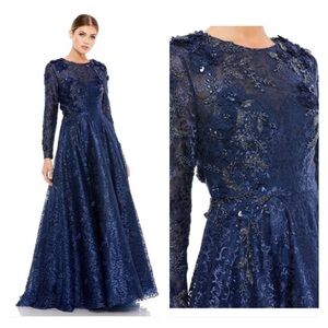 Mac Duggal 11121 NWT EMBELLISHED ILLUSION LONG SLEEVE A LINE GOWN